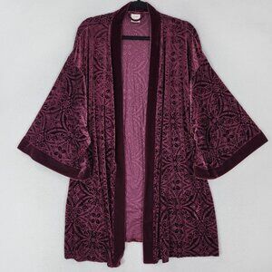 Soma Kimono Womens XXL Burgundy Velvet Applique Lightweight Open Front Casual
